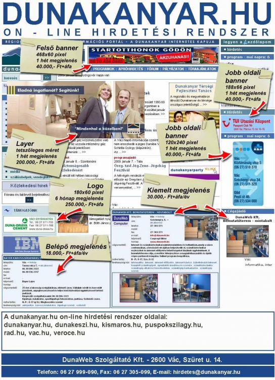 Dunakanyar.hu hirdetési felület